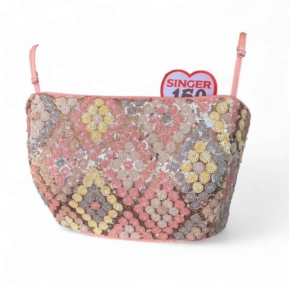 Caroline Constas Pink Sequin Patterned Crop Top Bralette BNWT Size 8